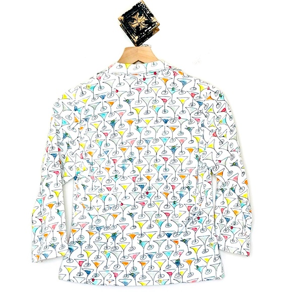 Vintage Weekend Traffic Stretch Cotton One Button Martini Print Blazer Sz Small - Picture 3 of 4